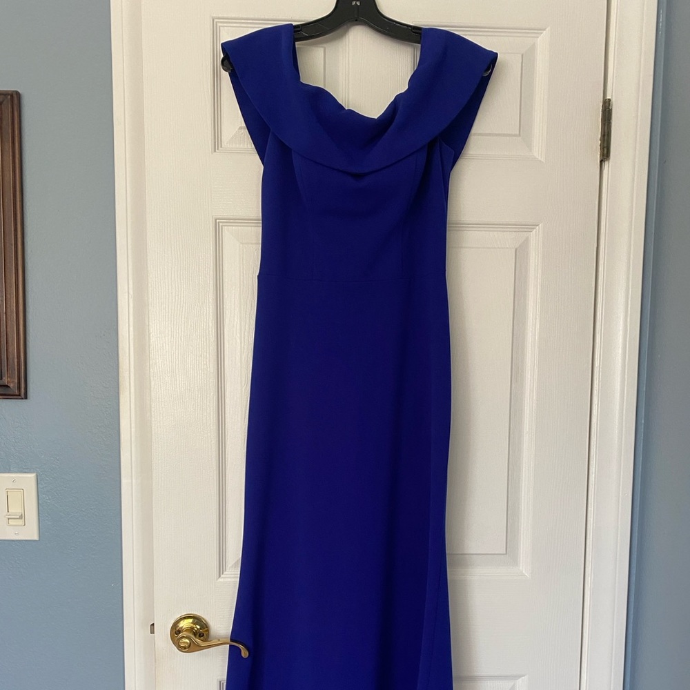 Aqua Blue Sleeveless Cowl Neck Prom Gown